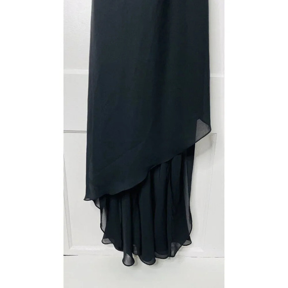 Niki Livas Evening Dress 10 Beaded Black 90s Style Handkerchief Hem Draped Neck - Picture 3 of 14